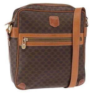 Authentic CELINE Macadam Canvas Shoulder Bag PVC Leather Brown Gold